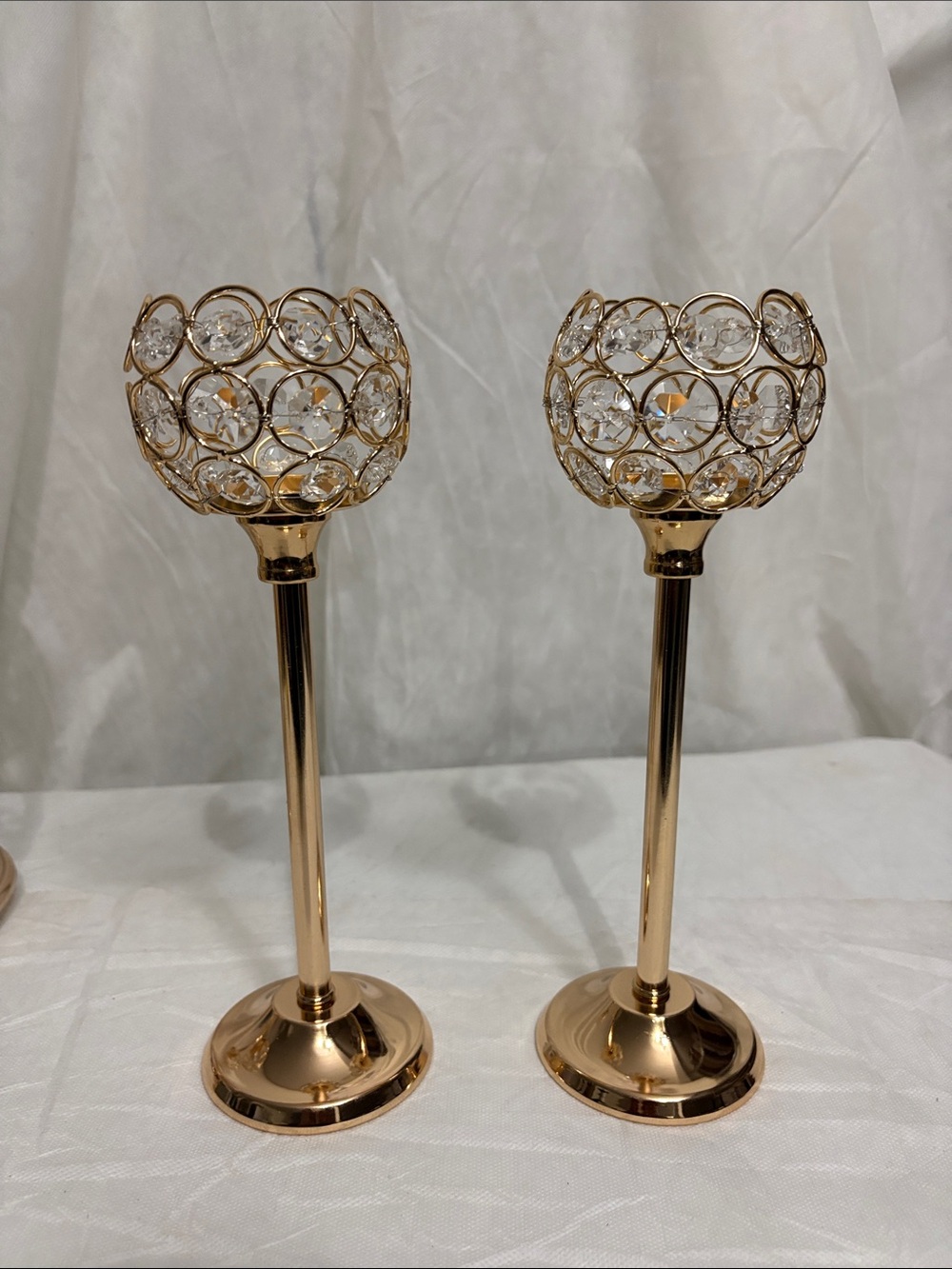 Rose Gold Crystal Tea Light Candle Holders Set NWOT